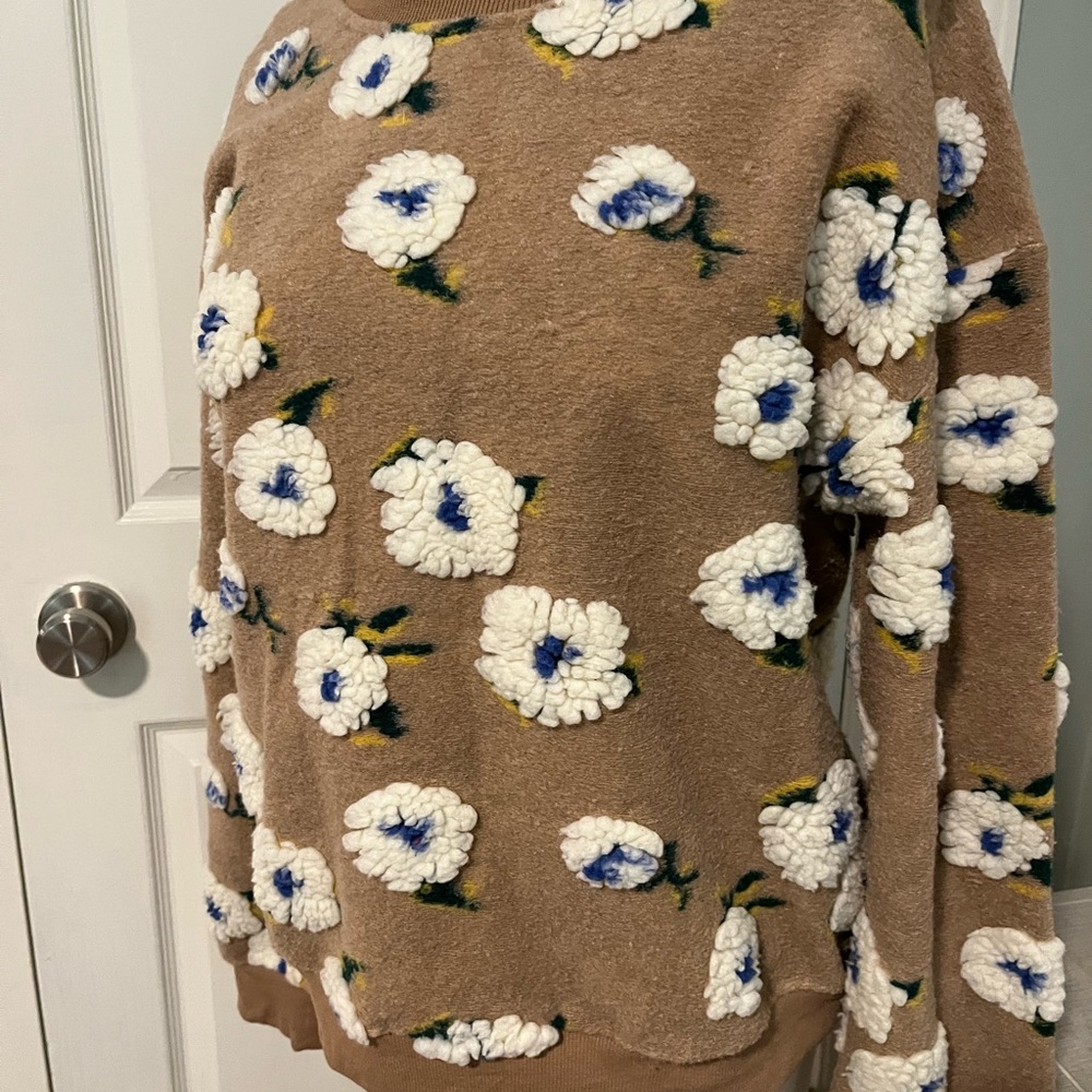 Floral Embroidered Tan Sweater